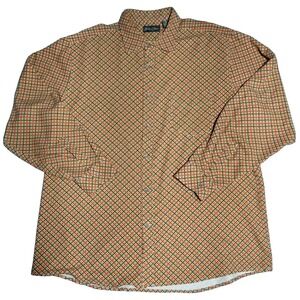 BOBBY CHAN SILK Men XL Orange Brown Diagonal Check Button-Up Shirt EUC